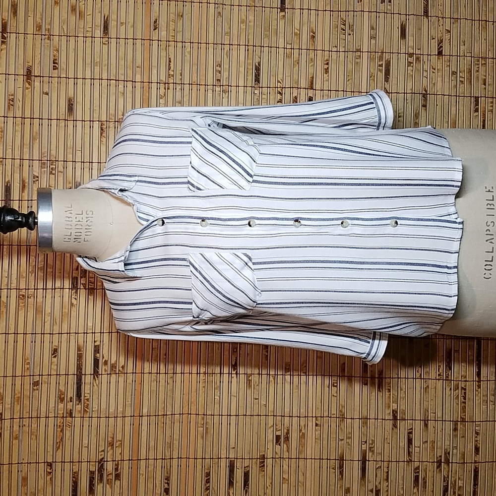 Sim & Sam White and Blue Striped Shirt Size Medium